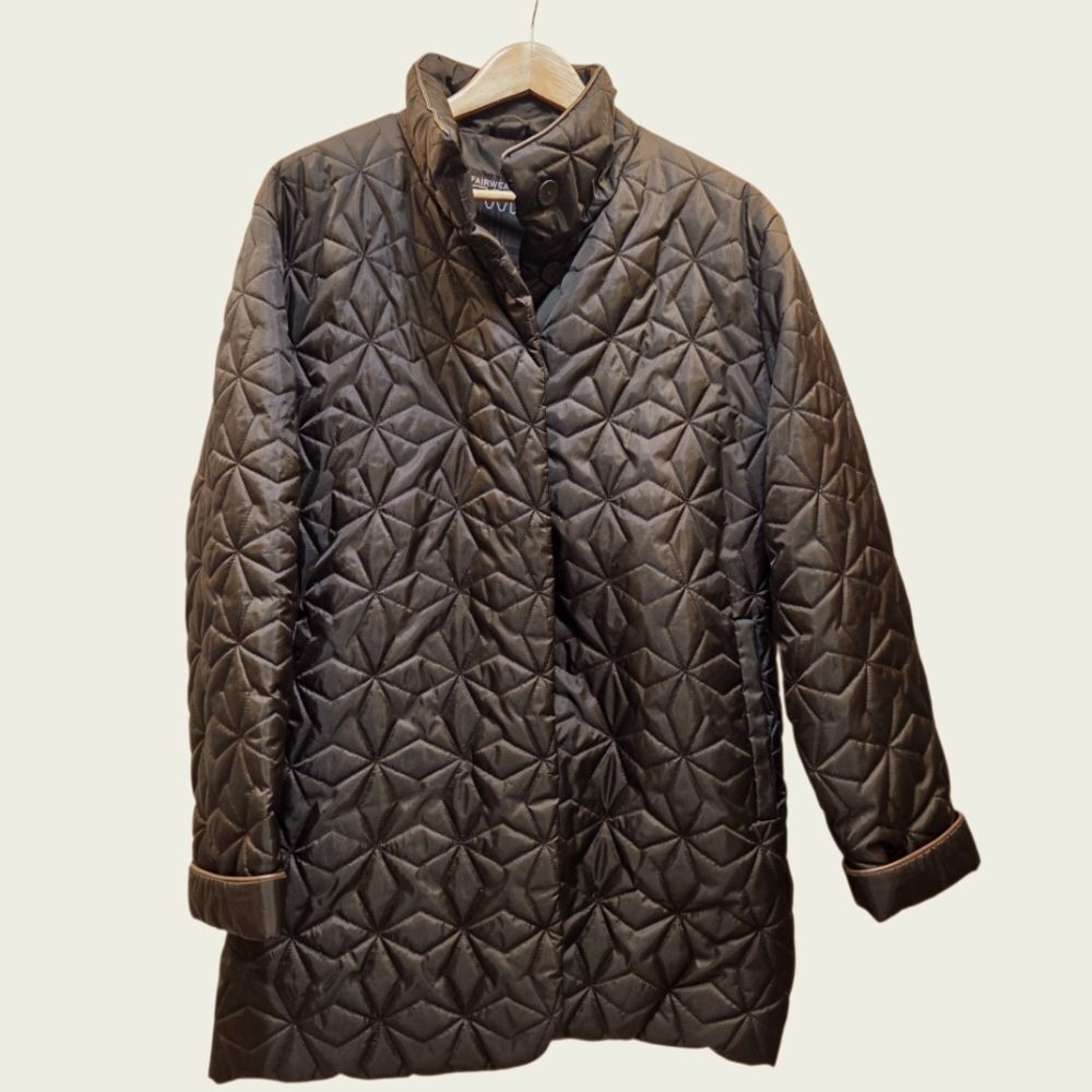 Fairweather Women's Quilted Stars Expresso Brown Mid Length Nylon Jacket Large